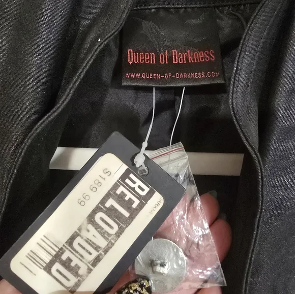 Queen Of Darkness Clothing Black Bolero Moto Blazer cropped Goth Rare Sample S - Picture 4 of 6